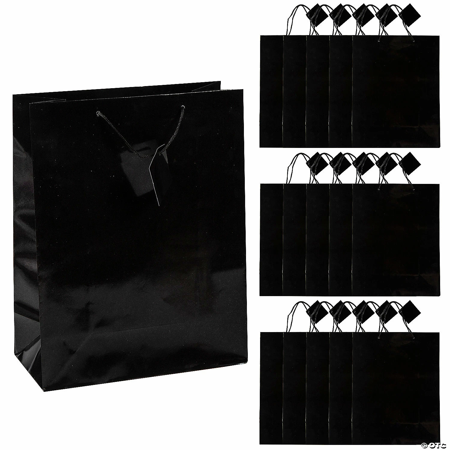 Outlet π 10 1/2" x 13" Large Black Gift Bags - 12 Pc. π