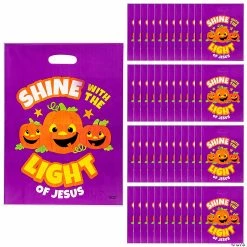 Best Sale ✔️ 12 1/2" x 17" Bulk Christian Pumpkin Trick-Or-Treat Plastic Goody Bags - 50 Pc. 🎁