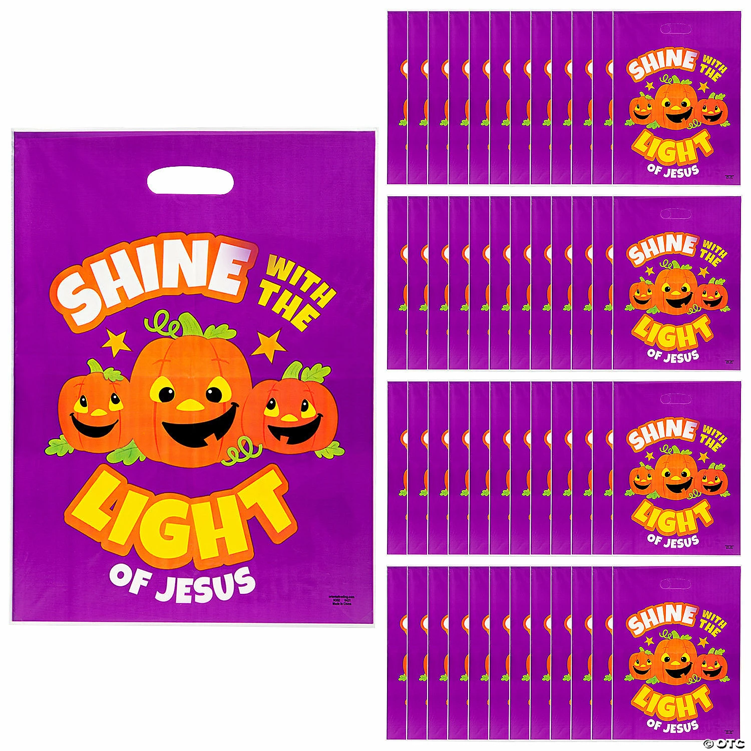 Best Sale βοΈ 12 1/2" x 17" Bulk Christian Pumpkin Trick-Or-Treat Plastic Goody Bags - 50 Pc. π