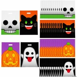 Brand new 🎁 12 1/2" x 17" Bulk Large 🎃 Halloween Emoji Face Trick-Or-Treat Plastic Goody Bags - 50 Pc. 😀