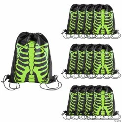 Wholesale 👏 12" x 15" Medium Glow-in-the-Dark Skeleton Nonwoven Drawstring Bags – 12 Pc. ⭐
