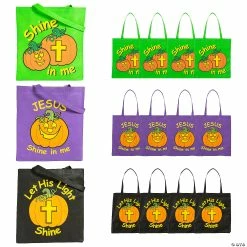 Outlet ๐ฏ 15" x 15" Large Nonwoven Glow-in-the-Dark Christian Pumpkin Tote Bags - 12 Pc. โญ