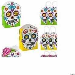 New โญ 4 1/2" x 6 1/2" Small Day of the Dead Paper Gift Bags - 12 Pc. ๐