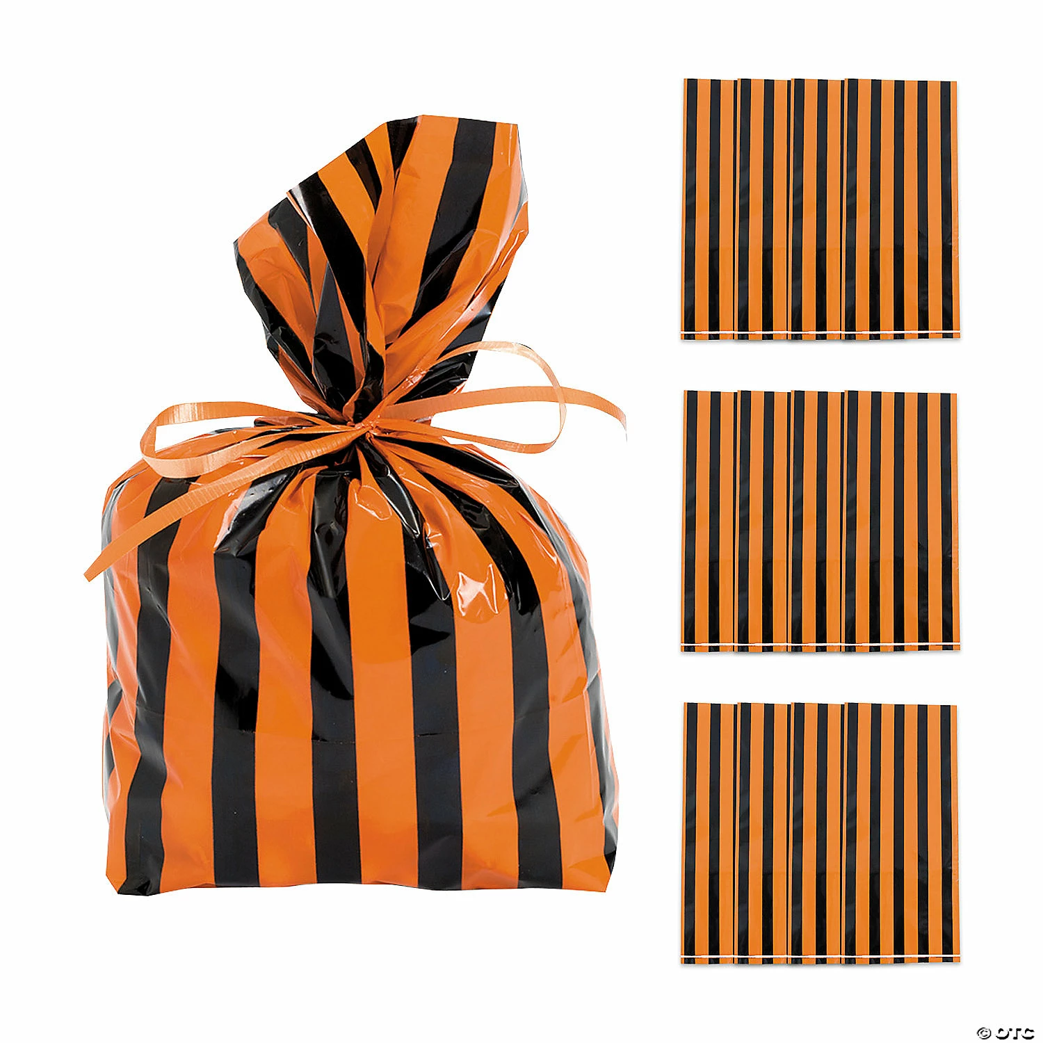 Cheapest ๐ 5" x 11" Black & Orange Striped Cellophane Treat Bags - 12 Pc. ๐