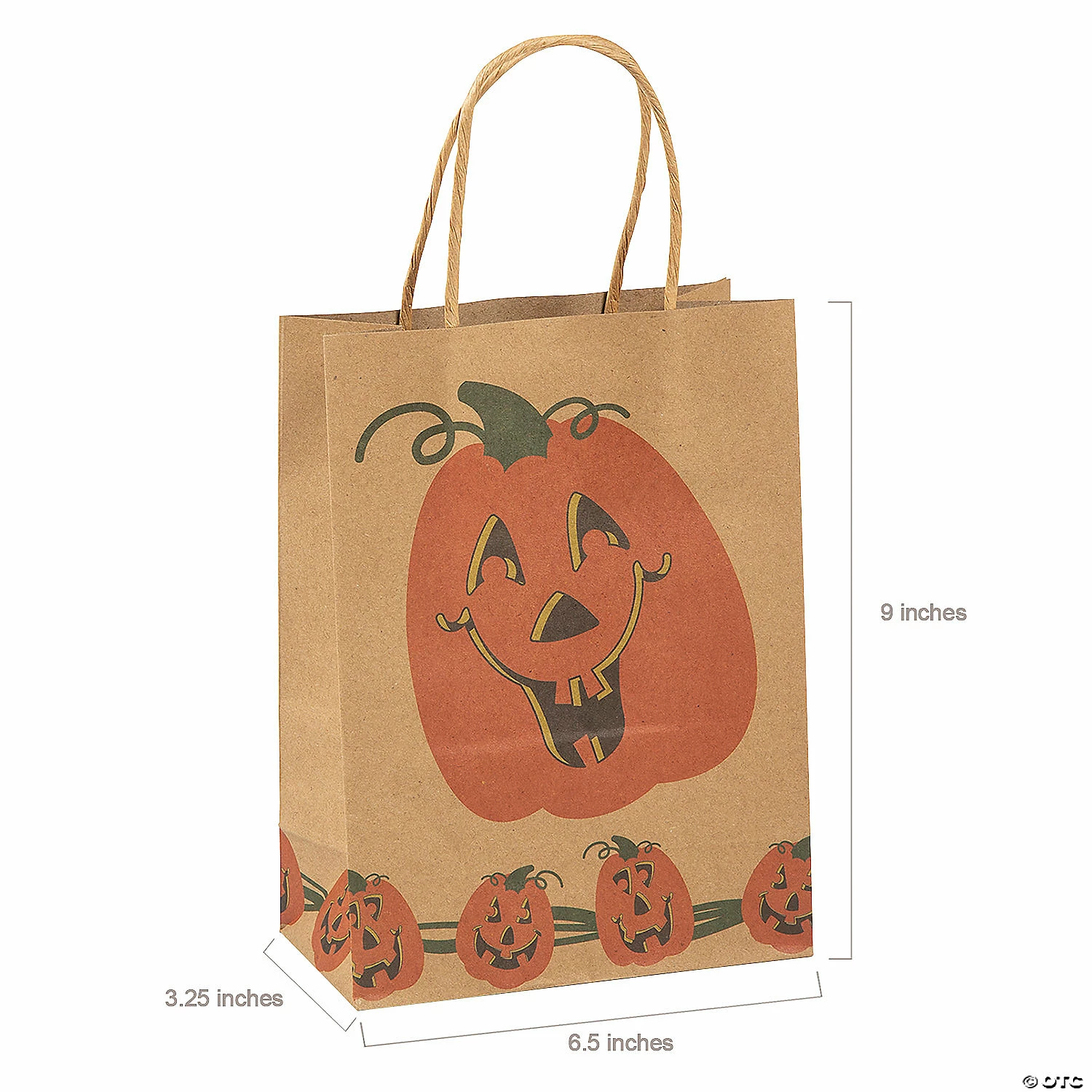 Promo π 6 1/2" x 3 1/4" x 9" Medium Brown Jack-Oβ-Lantern Paper Gift Bags - 12 Pc. π― - Image 2