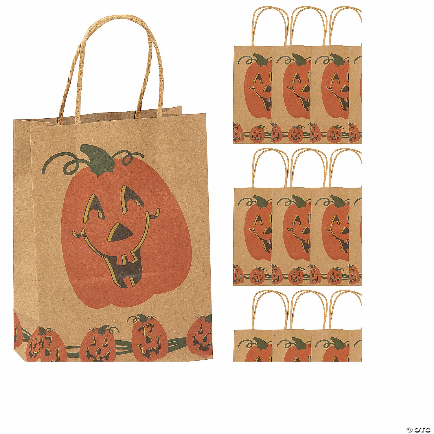 Promo π 6 1/2" x 3 1/4" x 9" Medium Brown Jack-Oβ-Lantern Paper Gift Bags - 12 Pc. π―