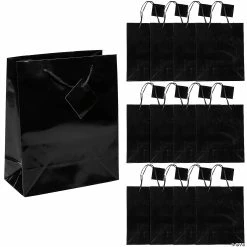 Best Sale ๐ 7 1/2" x 9" Medium Black Paper Gift Bags - 12 Pc. ๐