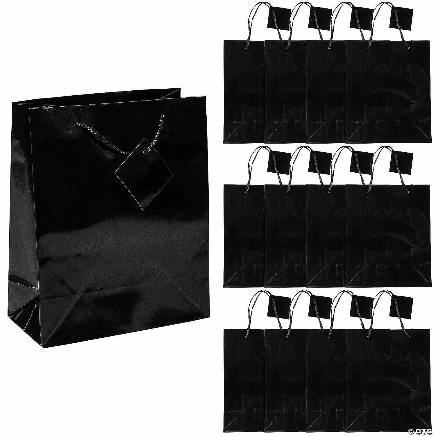Best Sale π 7 1/2" x 9" Medium Black Paper Gift Bags - 12 Pc. π