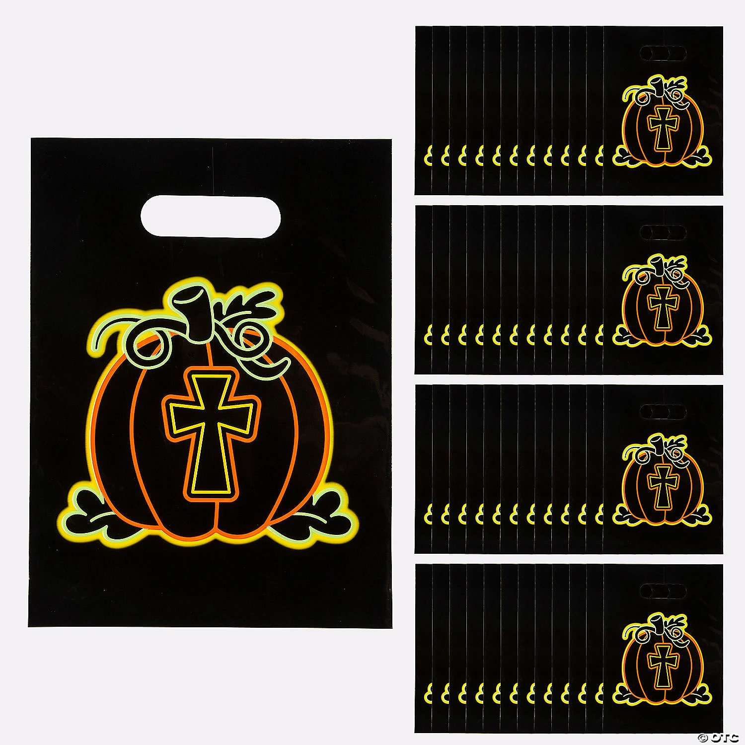 Best Sale ๐ 7" x 9 1/2" Bulk Neon Christian Pumpkin Goody Bags - 50 Pc. โ๏ธ
